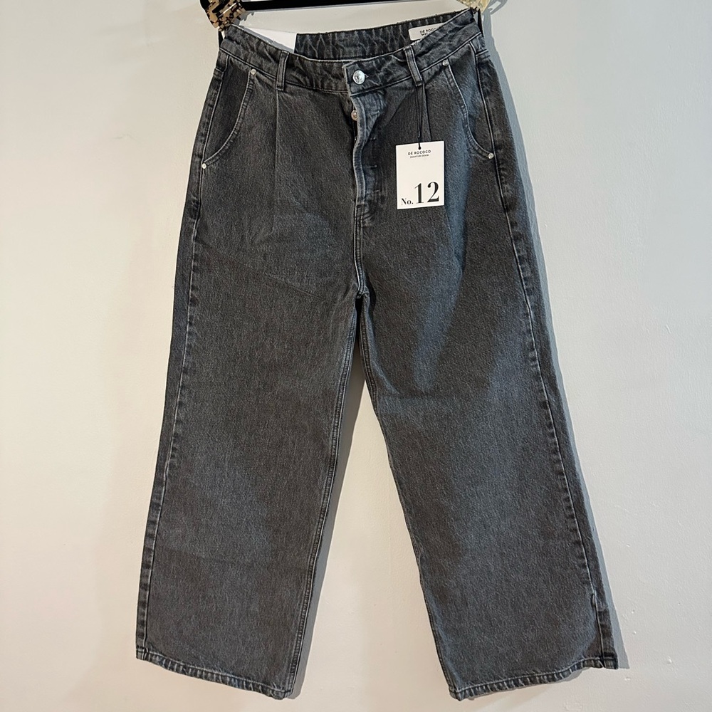 Gray Flare Wide Leg Jeans High-Rise